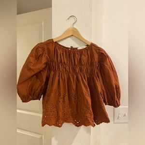 Mango Babydoll Top with Eyelets Size 2 NWOT